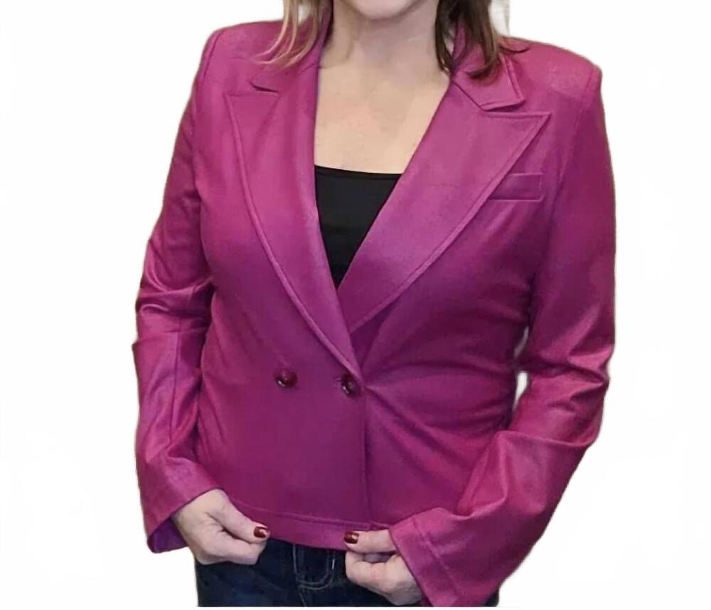NEW CLARA SUNWOO liquid leather tuxedo jacket in magenta